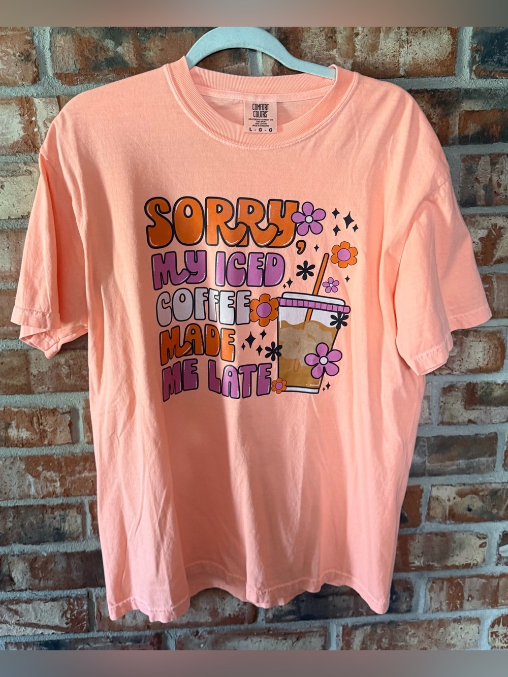 Comfort Colors Peach Graphic Tee with Retro Iced Coffee Design
